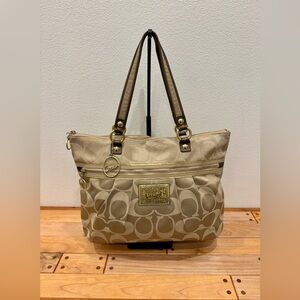 Coach Poppy Glam Gold Signature Tote Carryall Shoulder Bag